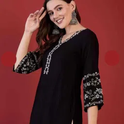 Women Embroidered Viscose Rayon Straight Kurta-image-46