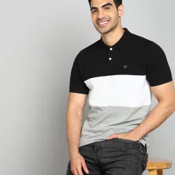 Men Colorblock Polo Neck Cotton Blend Multicolor T-Shirt-image-1