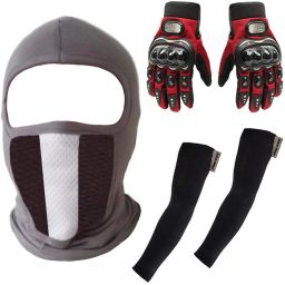 1 Pair Arm Sleeves, 1 Face Mask-Black, 1 Pair Gloves -MEDIUM size Combo-16