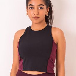 KICA Black & Burgundy Colourblocked Top With Fast Drying Performance Fabric-38