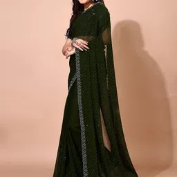 Leelavati Women Green Embellished Beads and Stones Pure Chiffon Saree-image-81