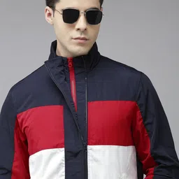 U.S. Polo Assn. Men Navy Blue & Red Colourblocked Puffer Jacket-44