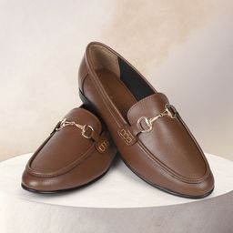 yoho Women Textured Buckled Flexible Anti-Skid Horsebit Loafers-image-22