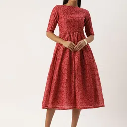 Ethnovog Pink Ethnic Motifs Midi Dress-image-24