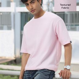 Urbano Fashion Men Cotton Textured Round Neck Oversized Half Sleeve T-Shirt-image-63