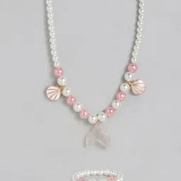 EL REGALO Girls White  Pink Beaded Mermaid Jewellery Set-31