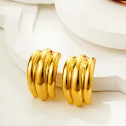 AQUASTREET 18K Gold Plated Waterproof Anti-tarnish Chunky Ribbed Curved Half-Hoops-image-58