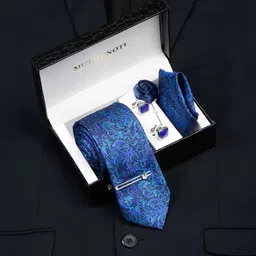 MUTAQINOTI Men Space Blue Silk Necktie Accessory Gift Set-image-37