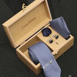 LOUIS STITCH Men Ash Blue Italian Silk Necktie Accessory Gift Set-image-96