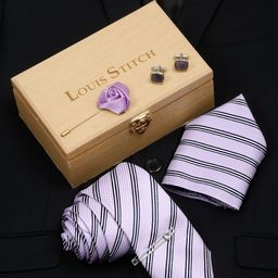 LOUIS STITCH Men Lavender Italian Silk Necktie Accessory Gift Set-image-98