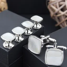 PELUCHE White Mother of Pearls Studded Cufflink and Stud Gift Set-18