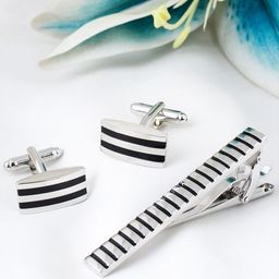 PELUCHE Men Silver-Toned & Black Rhodium-Plated Accessory Gift Set-image-71