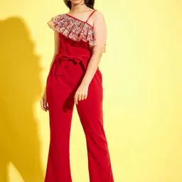 StyleStone Girls Printed One Shoulder Basic Jumpsuit With Ruffles-23