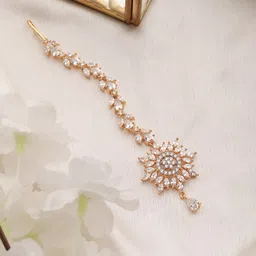 Saraf RS Jewellery Gold-Plated White AD & CZ-Studded Handcrafted Jadau Maang Tikka-21