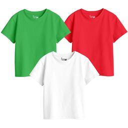 BonOrganik Girls Pack of 3 Solid Round Neck Cotton T-shirts-picture-39