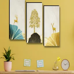 Myntra Elegant Homes White & Gold-Toned 3Pcs Tree Deer Floral & Botanical Wooden Wall Art-picture-11