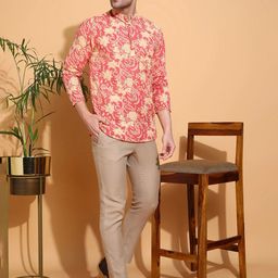 FUBAR Men Geometric Printed Mandarin Collar Kurta-11