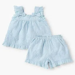 Giggles by Babyshop Girls Self Design Pure Cotton Top With Shorts-picture-9