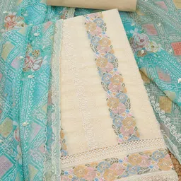 Soch Floral Embroidered Sequinned Thread Work Silk Chiffon Unstitched Dress Material-image-84