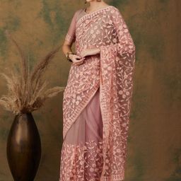 SHADOW & SAINING Ethnic Motifs Beads and Stones Net Saree image 3