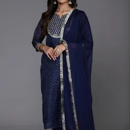 KSUT Women Leheriya Printed Regular Kurta with Trousers & With Dupatta image 2