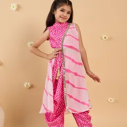 pspeaches Girls Bandhani Printed High Slit Pure Silk Kurta with Dhoti Pants-image-41