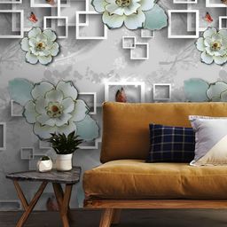 Asian royal Grey & Sea Green Printed Waterproof Wallpaper-image-96