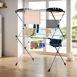 Myntra Elegant Homes Black & Silver Toned 2 Layer Foldable Cloth Stand-42
