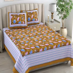 Myntra Elegant Homes Brown Printed Pure Cotton 180 TC King Bedsheet Set 2.74 m x 2.54m-57