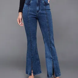 Miss Chase Women High-Rise Heavy Fade Slits Stretchable BootcutJeans-image-67