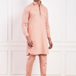 Satwaa Geometric Self Design Shirt Collar Pathani Kurta with Trousers-picture-21