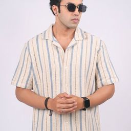 Eszett Vertical Striped Spread Collar Pure Cotton Shirt-image-69
