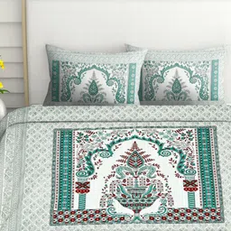 Spangle Green & White Printed Cotton 260 TC King Bedsheet Sets -2.74 m x 2.54 m,-image-86