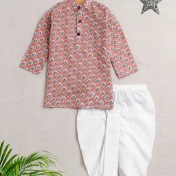 The Magic Wand Boys Floral Printed Pure Cotton Kurta With Dhoti Pants-image-34