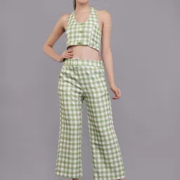 HIGH BUY Checked Halter Neck Top With Trousers-43