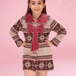 CUTECUMBER Embellished Print Peter Pan Collar Applique Pure Wool Sheath Dress-image-23