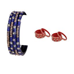 Somil Combo Glass Bangles For Women | Traditional Bangles Set | Daily, Festive & Party, Combo Of 2 Set, Blue, Red-image-70