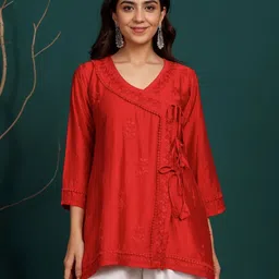 Chowkhat Women Floral Embroidered V-Neck Angrakha Kurti-picture-20