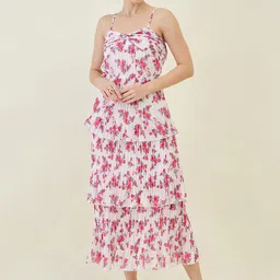 aayu Floral Print Layered Georgette Maxi Midi Dress-image-9