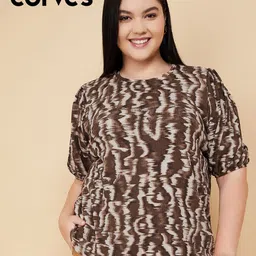 max Women Abstract Printed Round Neck Puff Sleeve Top-picture-14
