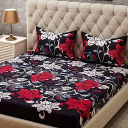 Aura Red & White Floral 144 TC King Bedsheet with 2 Pillow Covers-image-82