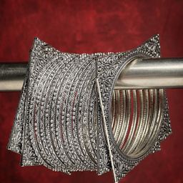 Sangria Set Of 16 Oxidised Ethnic Bangles-image-5