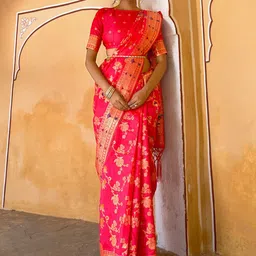 KALINI Woven Design Zardozi Silk Blend Ready to Wear Banarasi Saree-image-89