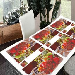 REVEXO 6Pc Brown & Red Printed Rectangle Costers & Table Placemats-15