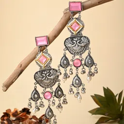 Anvik Silver-Plated Artificial Stones and Beads Contemporary Drop Earrings-picture-46