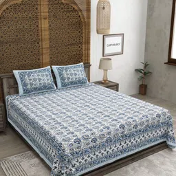 CLOTHOLOGY Blue & White Floral 180 TC King Bedsheet with 2 Pillow Covers-picture-15