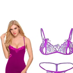 GuSo Shopee Women Purple Net Baby Dolls-image-61