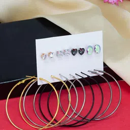 PRIVIU Set of 8 Silver-Plated Circular Hoops & Studs-19