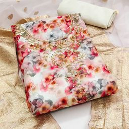 HERE&NOW Floral Printed Organza Unstitched Dress Material-image-83