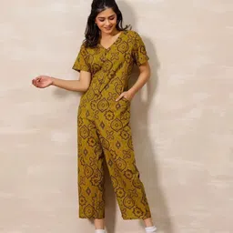 Vivika Women Printed V-Neck Cotton Basic Jumpsuit-picture-24